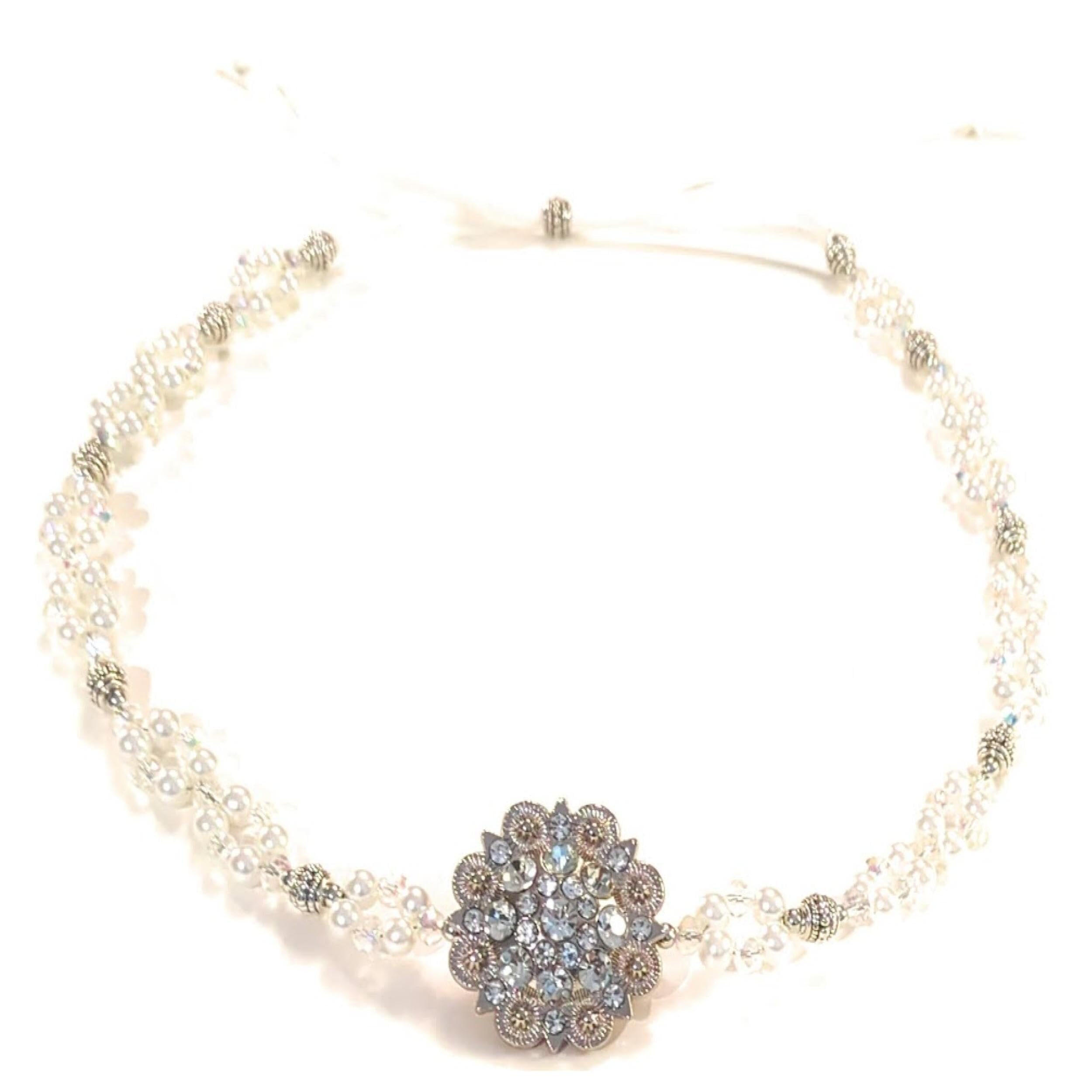 1379 Western Berry Metal Concho Hat Band Crystal Glass Pearl Bead
